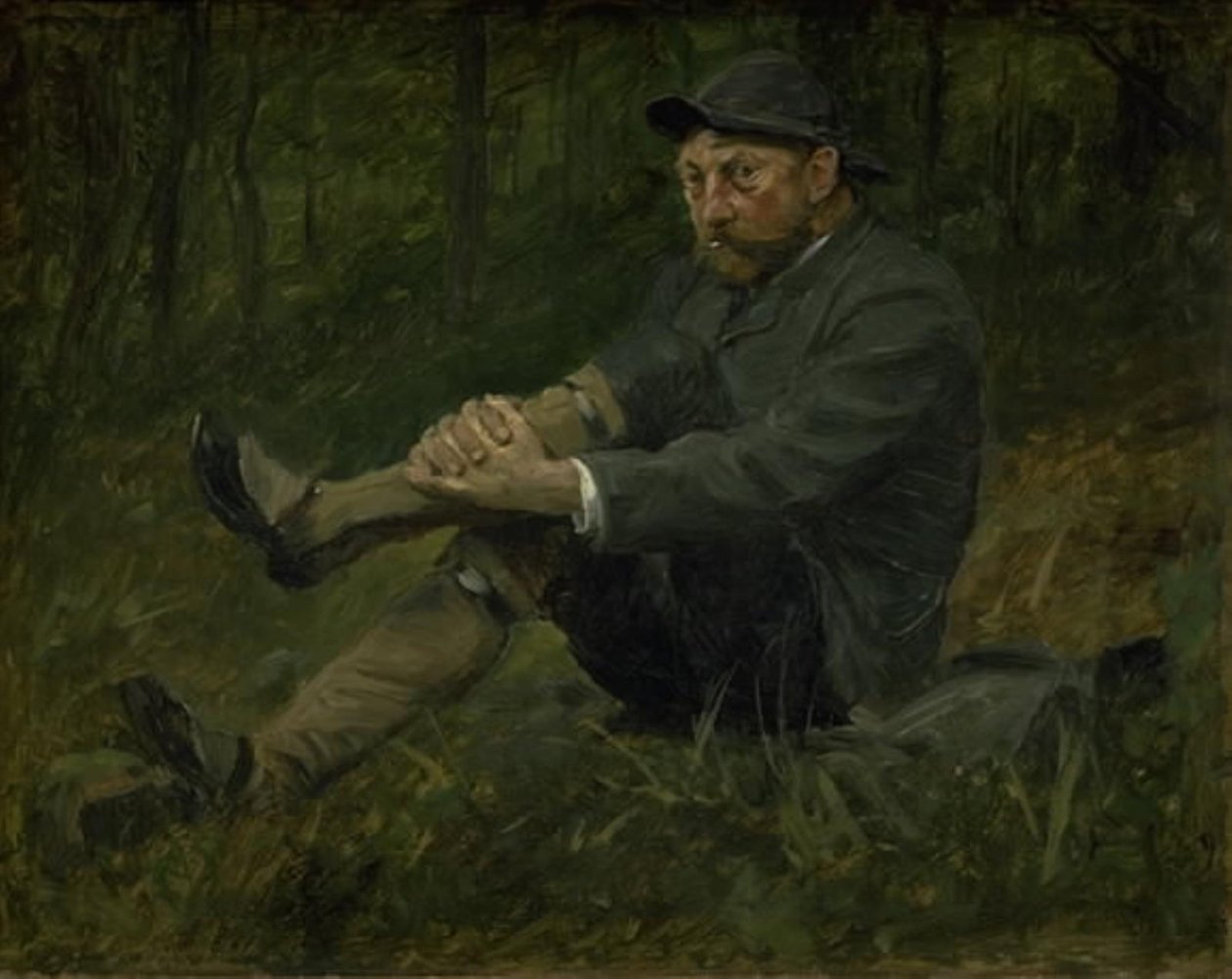 Arkitekten Thorvald Bindesbøll i en granskog på Kullen av August Jerndorff