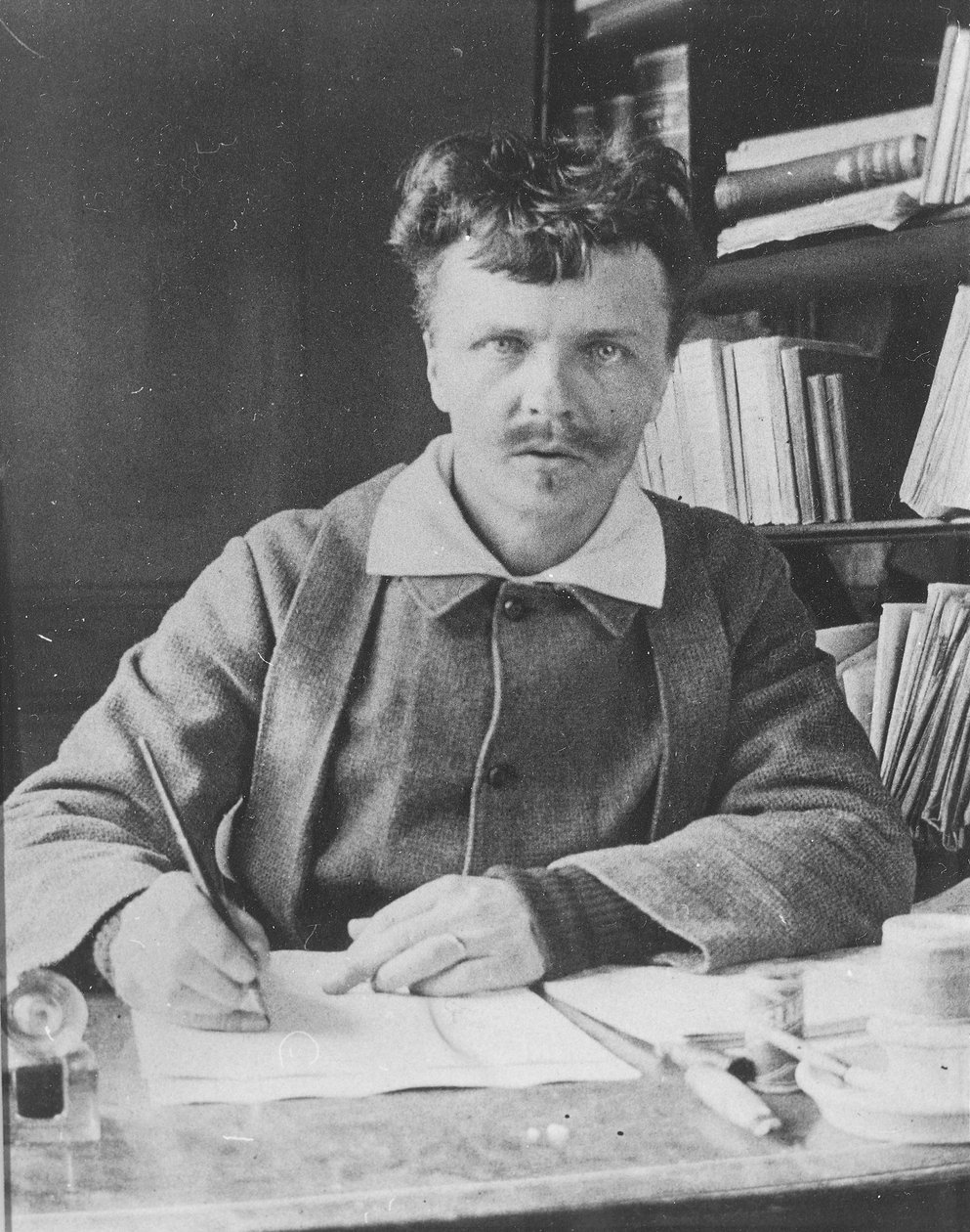 Självporträtt i hans arbetsrum i Gersau av August Johan Strindberg