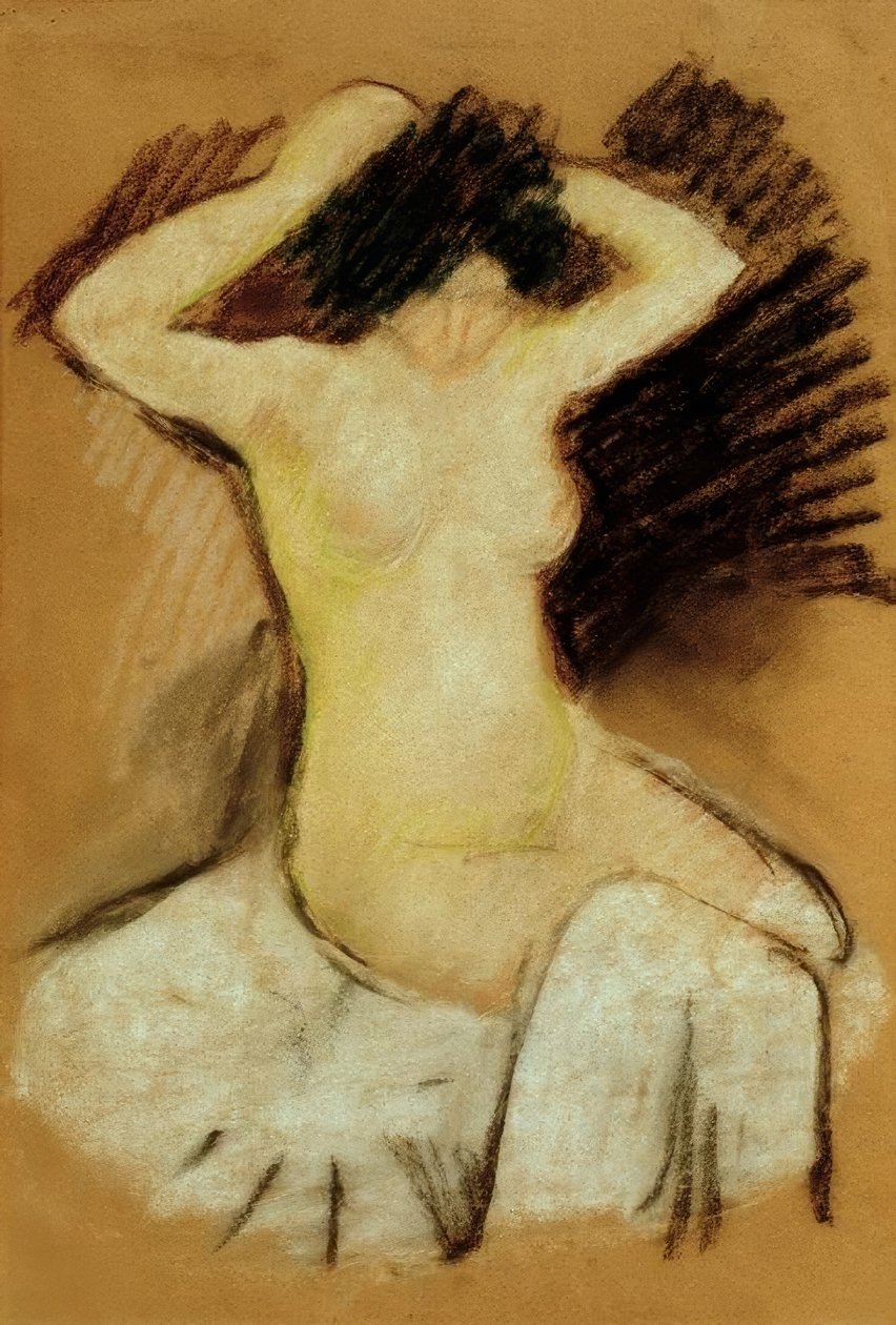 Naken på ett vitt tyg av August Macke