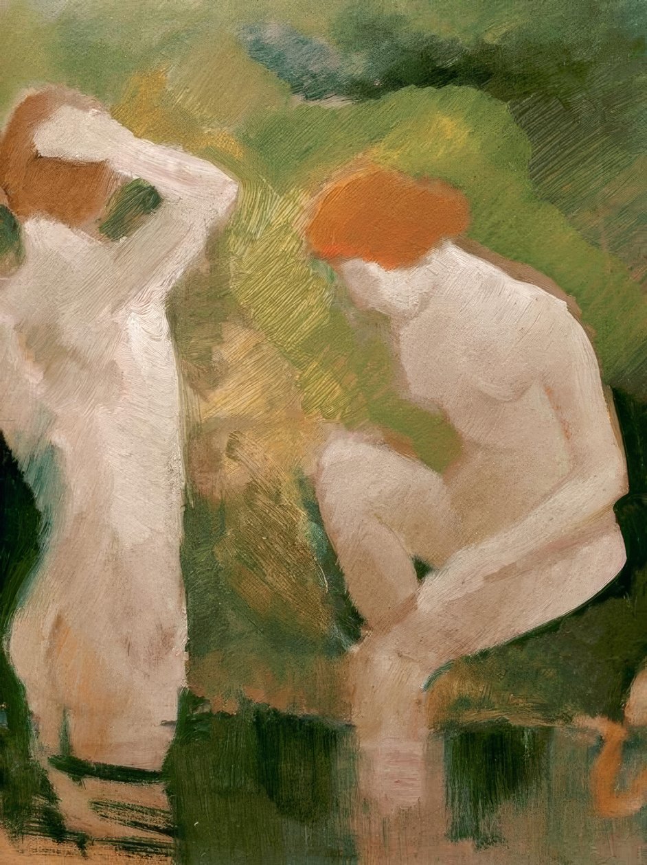 Badgäster på den gröna sluttningen av August Macke