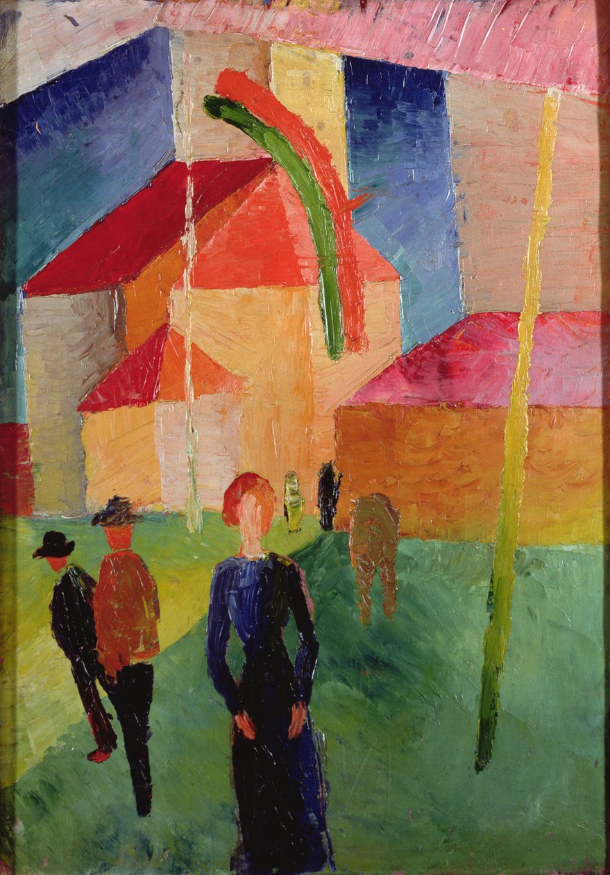 Kyrka dekorerad med flaggor (olja på duk) av August Macke