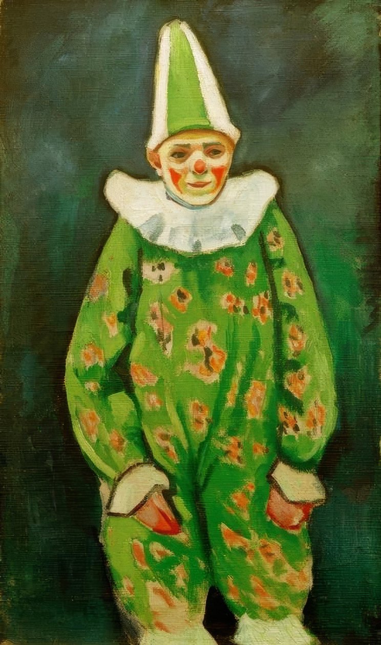 Clown i grön kostym av August Macke
