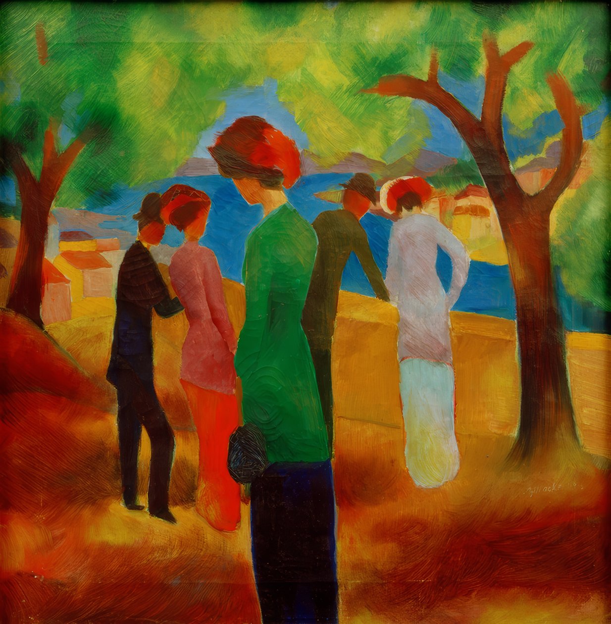 Dam i grön jacka av August Macke