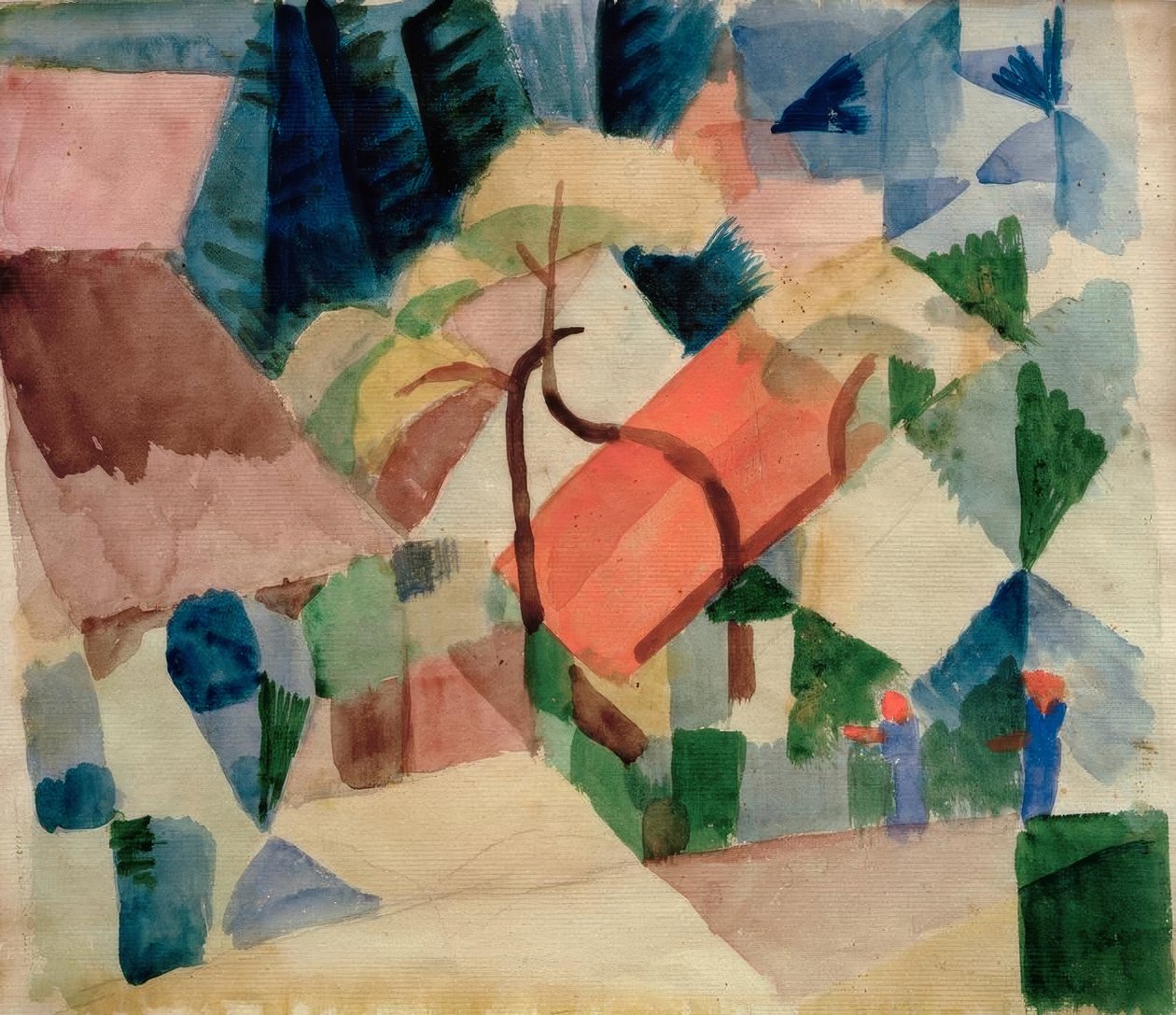Byhus i trädgårdar av August Macke
