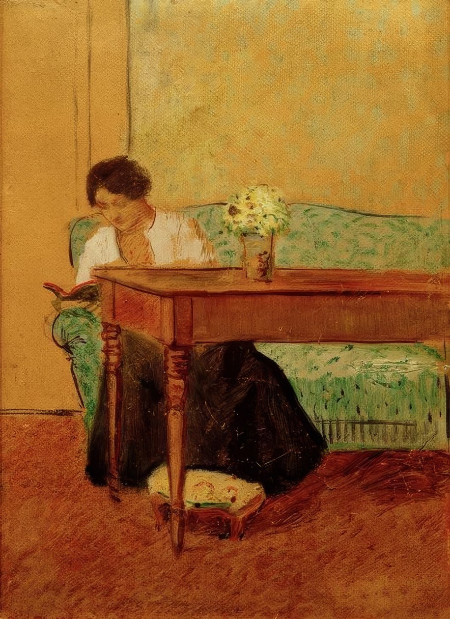 Elisabeth i den gröna soffan och läser av August Macke