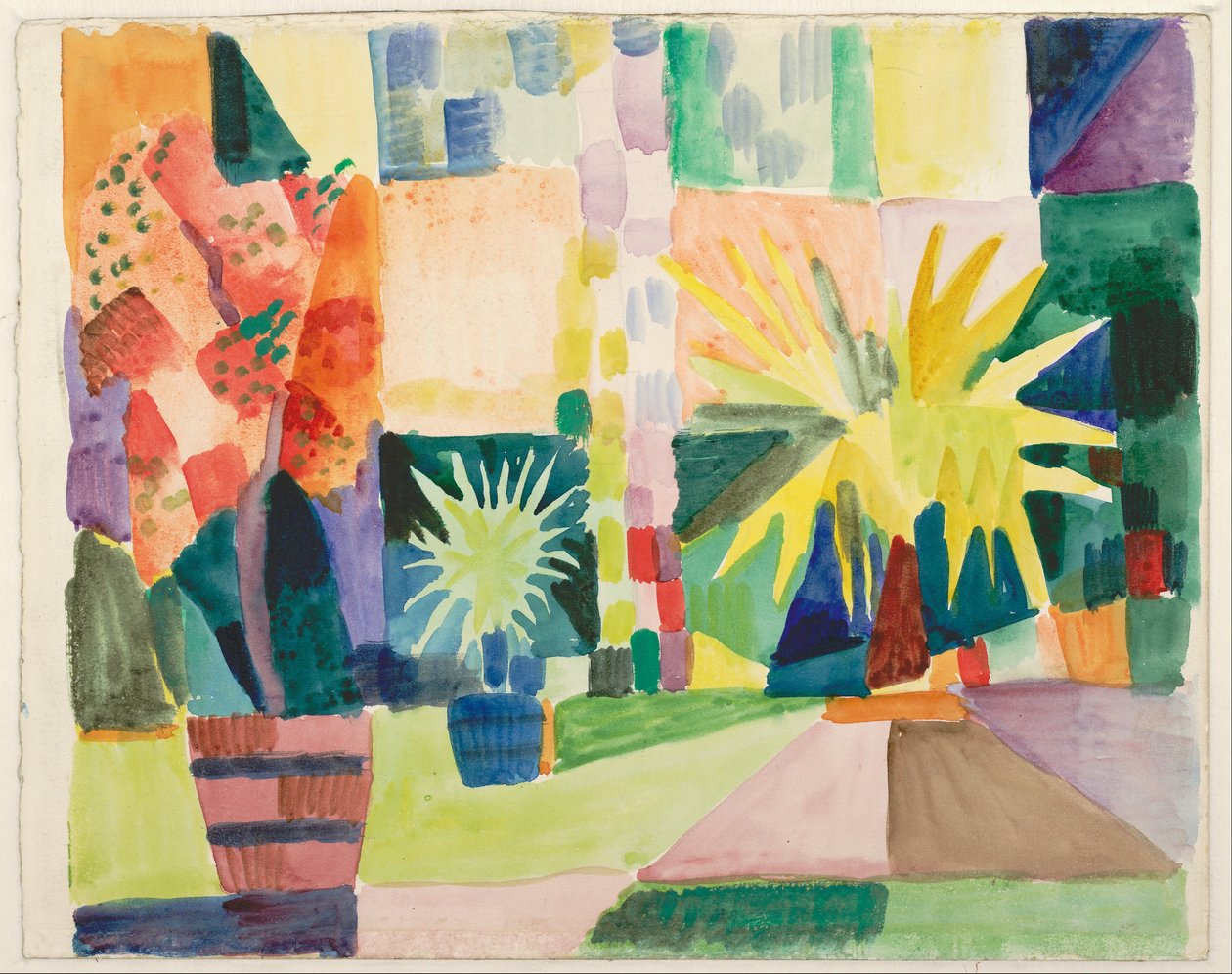 Trädgård vid Thunsjön (Granatäppleträd och palm i trädgården), 1914 av August Macke