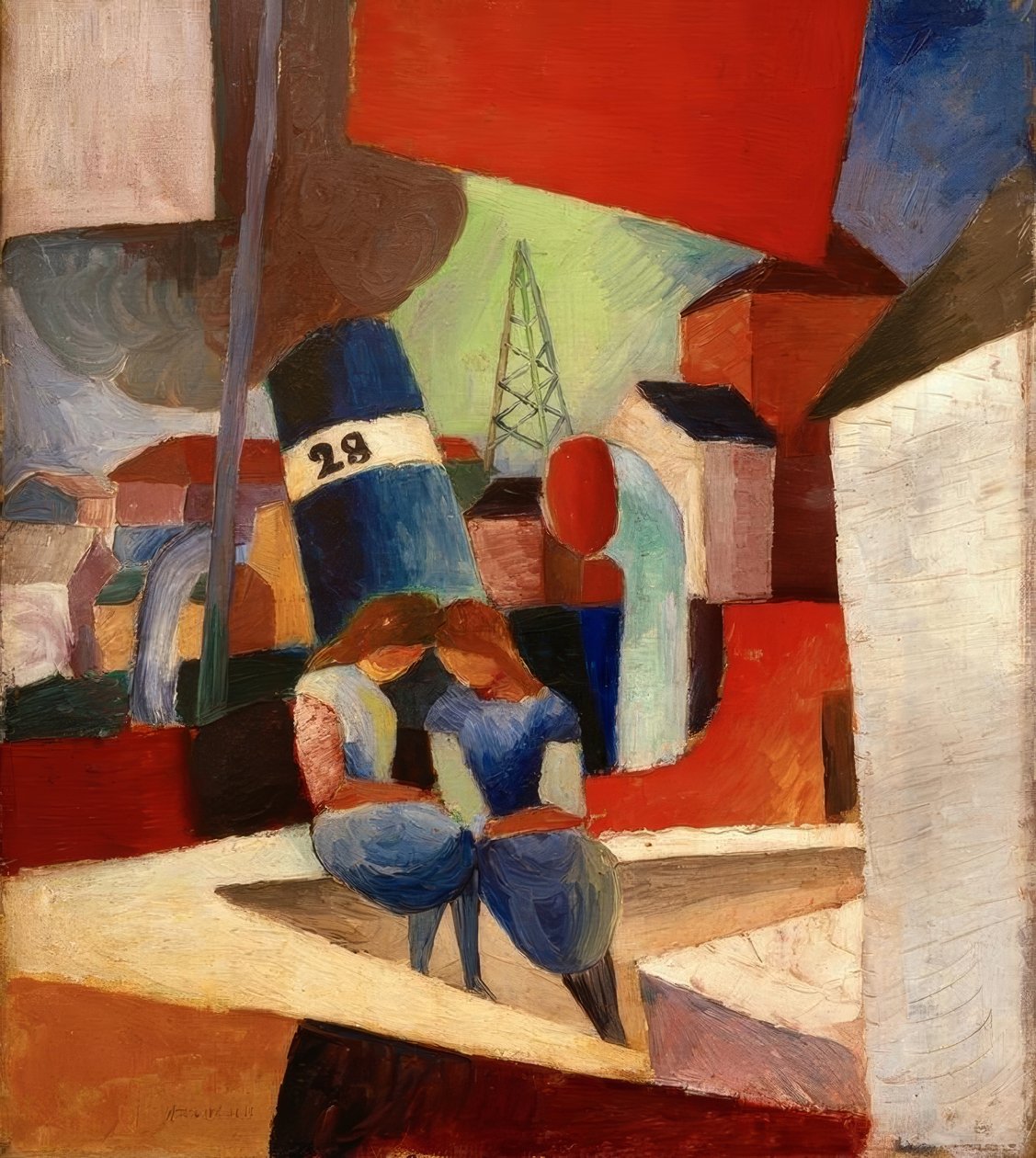 Hamnbild med barn på väggen: Duisburgs hamn av August Macke
