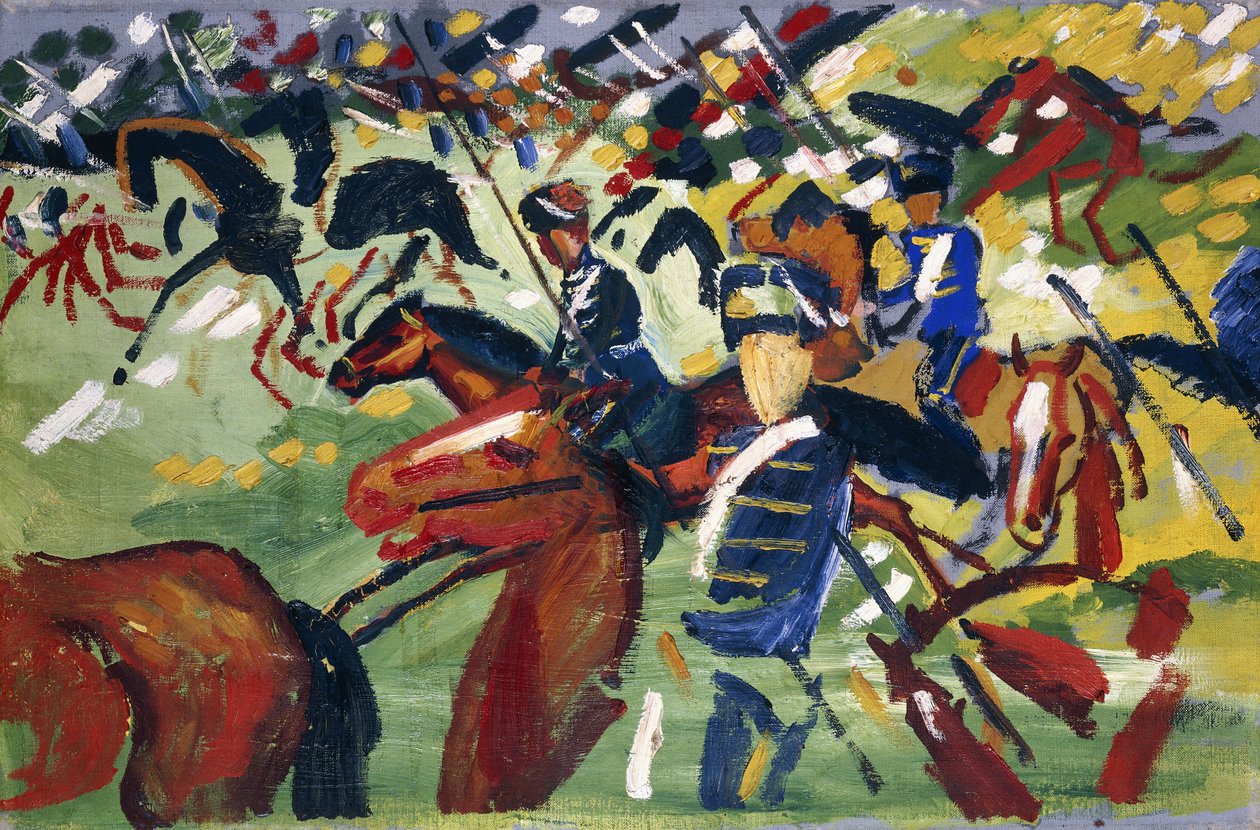 Husarer på väg, 1913 av August Macke