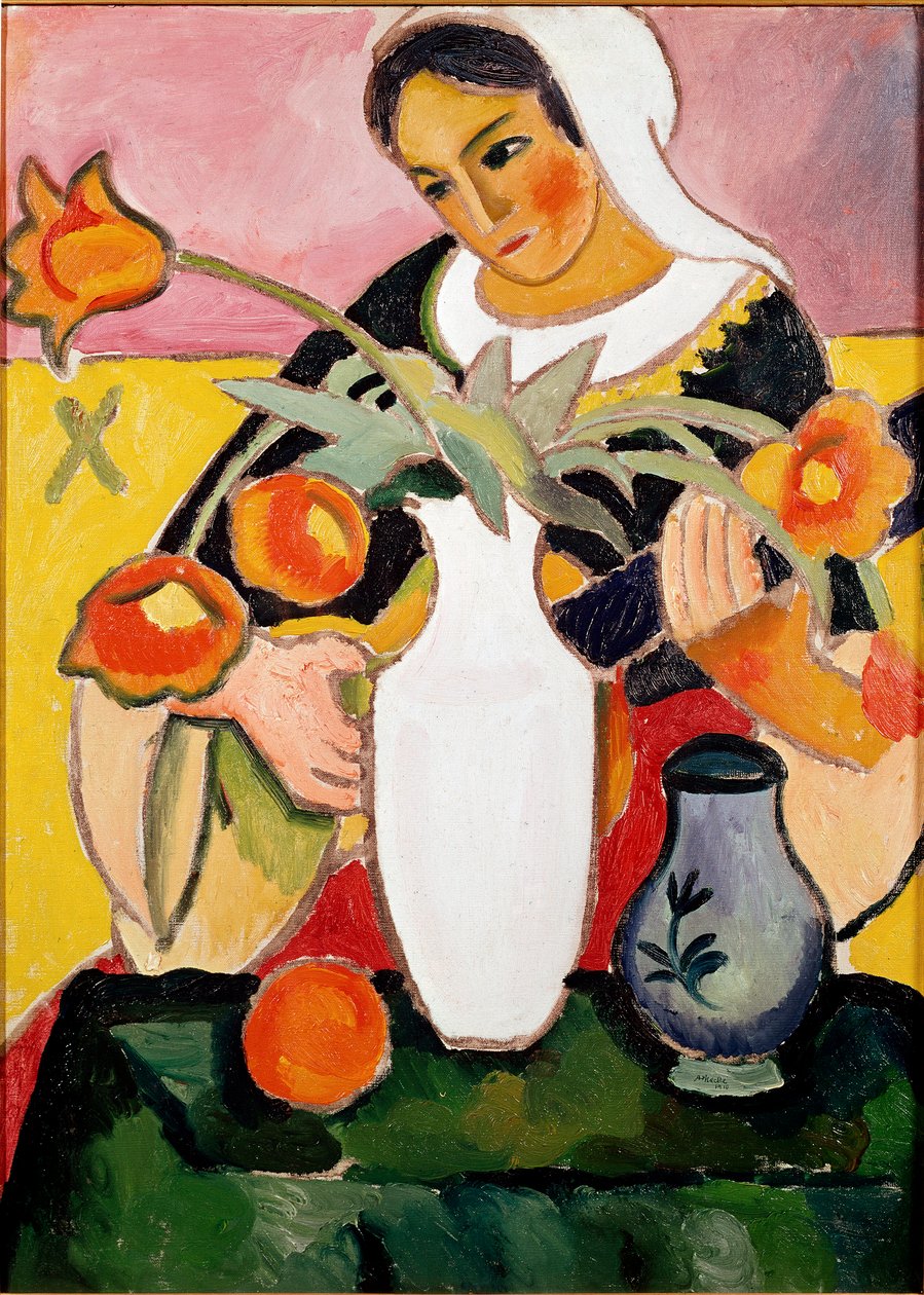 Lutspelare Målning av August Macke (1887-1914) 1910 Paris, modern konstgalleri av August Macke