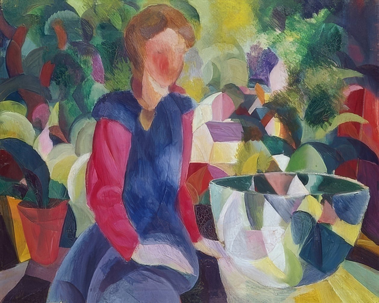 Flicka med fiskskål. 1914 av August Macke