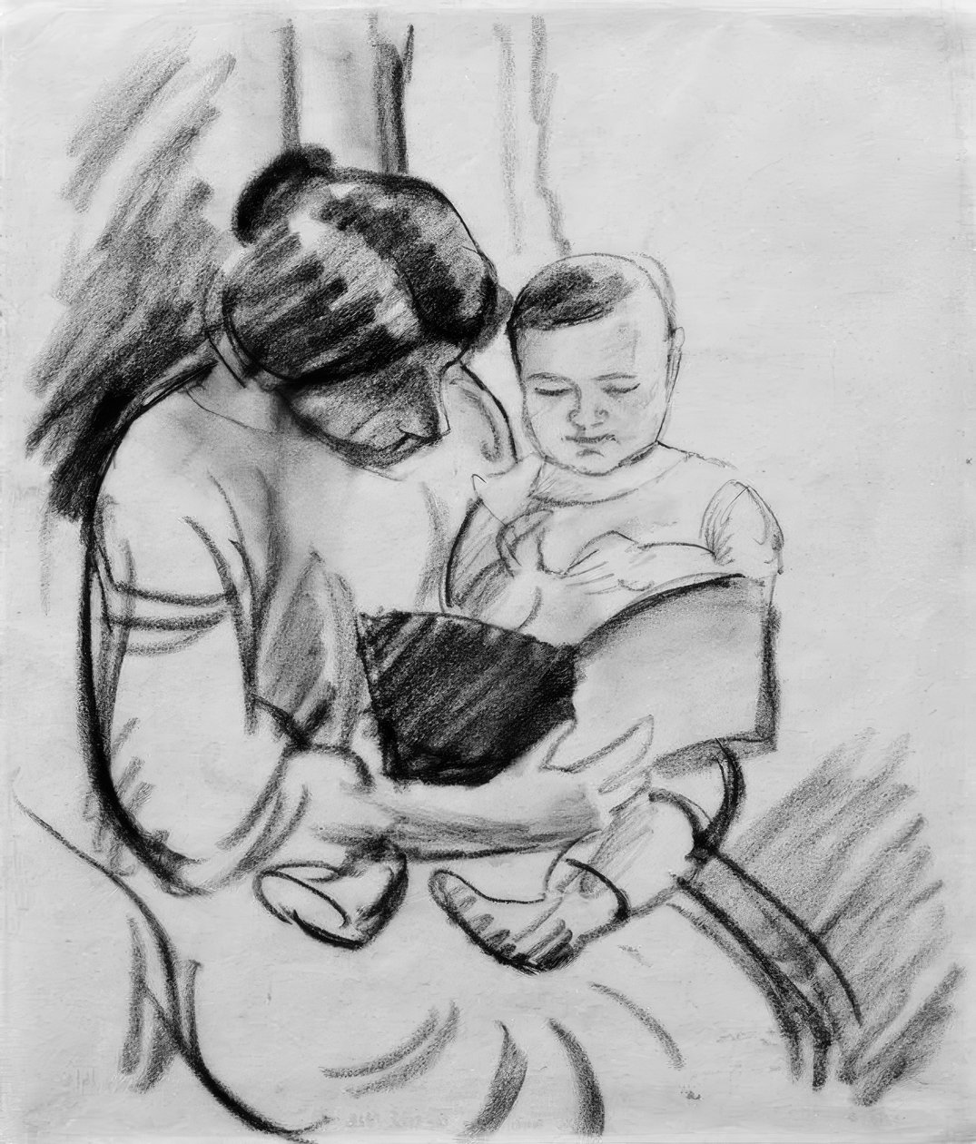 Mamma med barn, läser (Elisabeth och Walterchen av August Macke