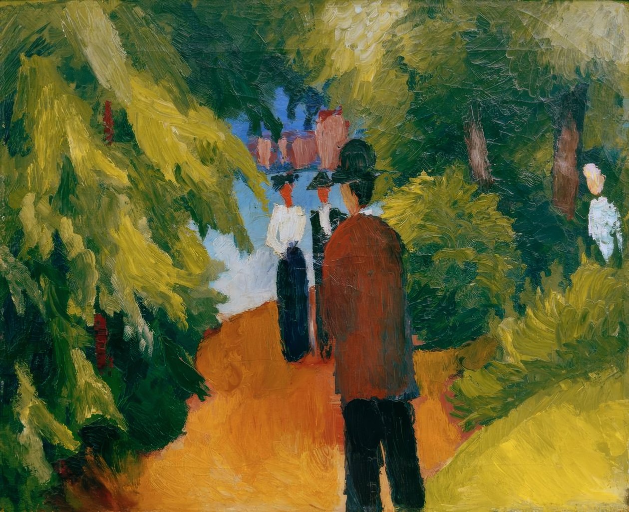 Parkera vid vattnet (man i parken) av August Macke