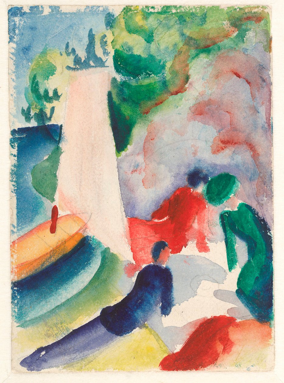 ""Picknick på stranden"" (Picknick efter segling) Akvarell av August Macke (1887-1914) 1913 Dim 17,6x12,2 cm Albertina, Wien av August Macke
