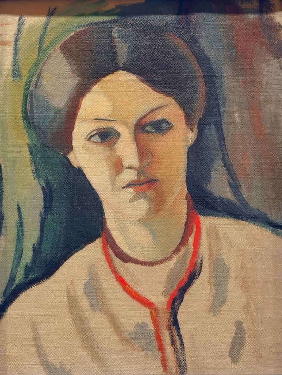 Porträtthuvud av konstnärens fru av August Macke