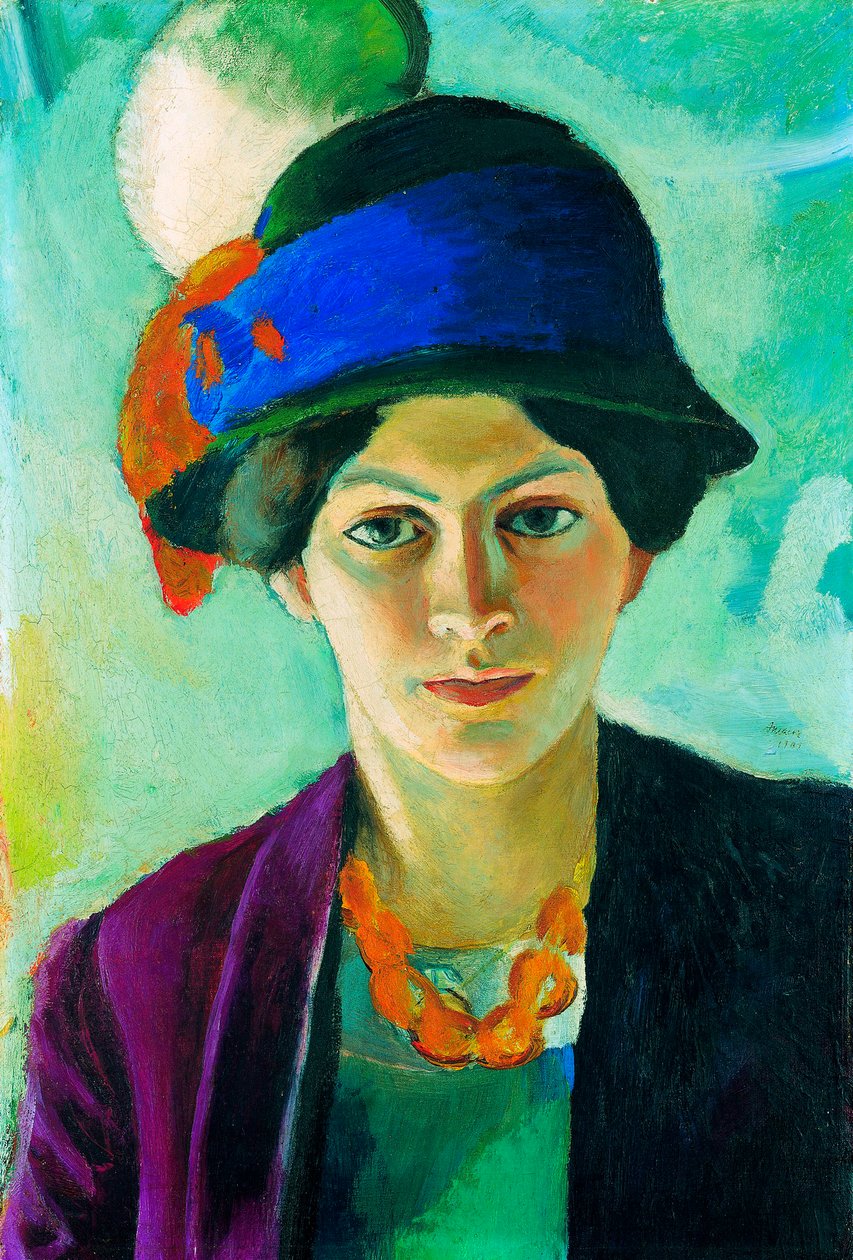 ""Porträtt av konstnärens fru med hatt"" (Konstnärens fru med hatt) Målning av August Macke (1887-1914) av August Macke