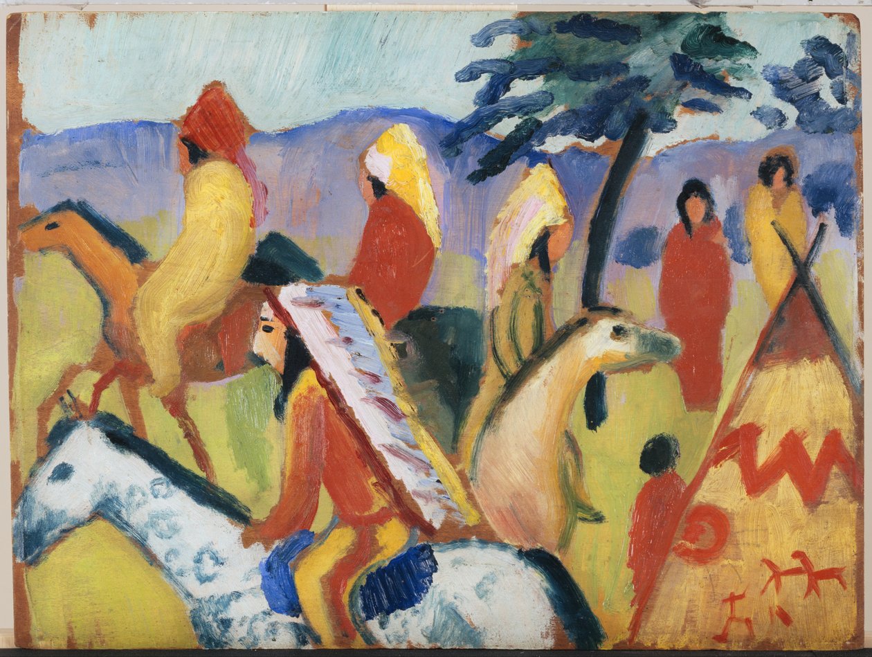 Ridande indianer vid tältet av August Macke