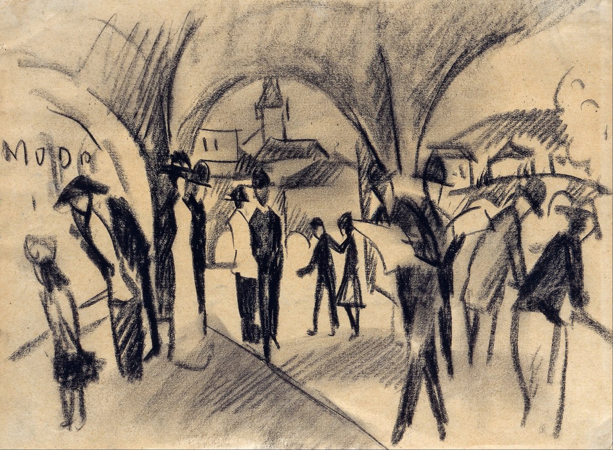 Scen under arkaderna i Thun av August Macke