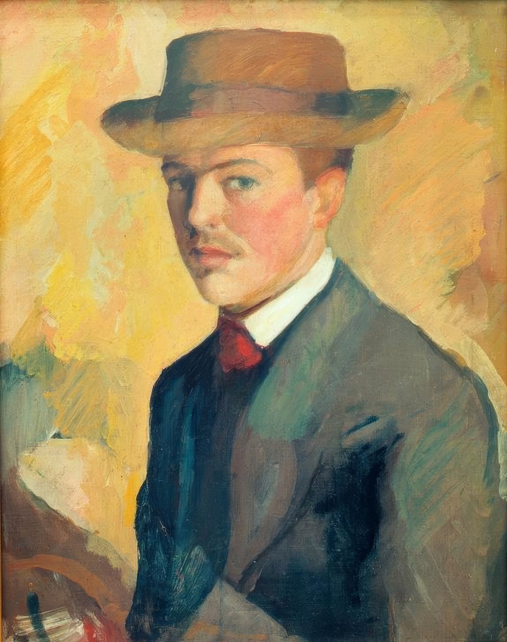 Självporträtt med hatt av August Macke