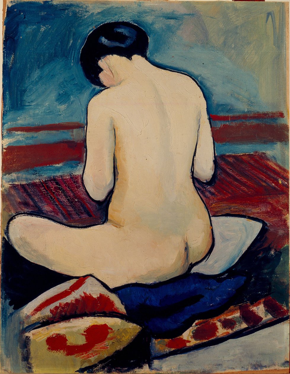 Sittande naken med kudde av August Macke