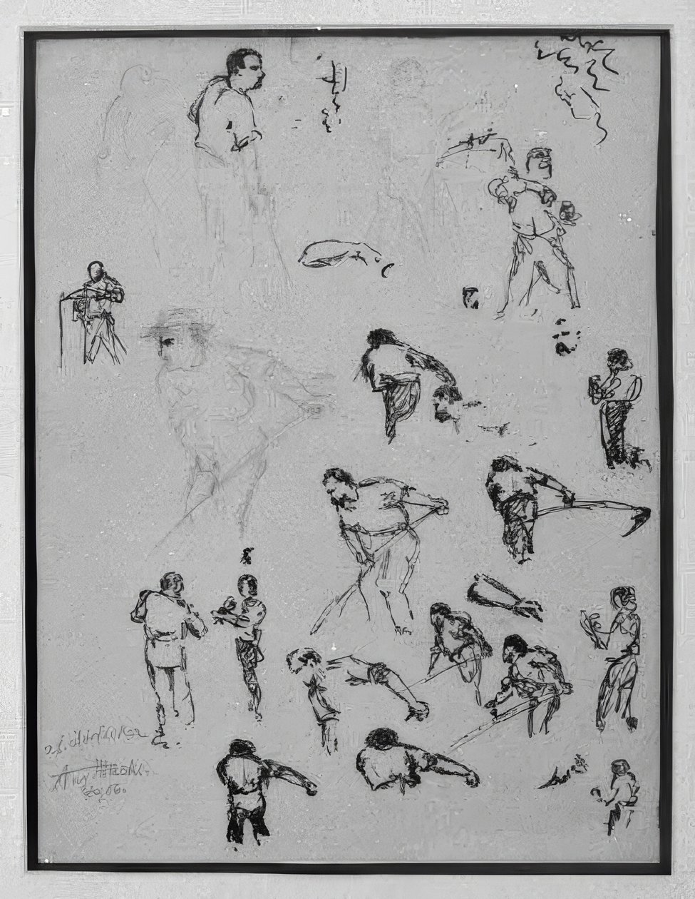 Studieblad med slåtterbönder av August Macke