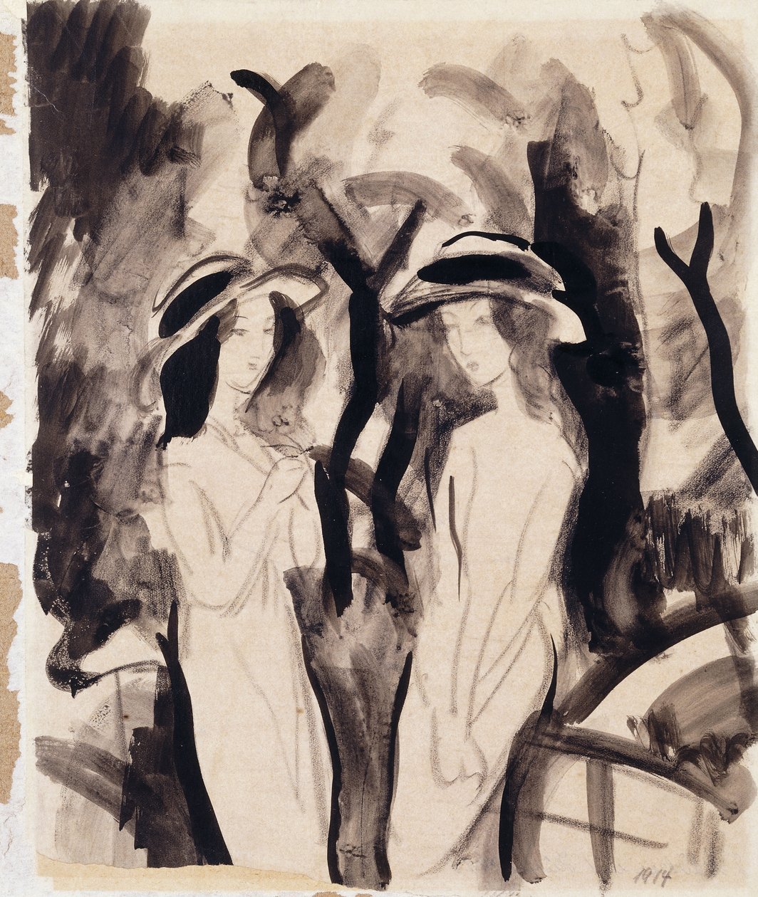 Två tjejer; Två flickor, 1914 av August Macke