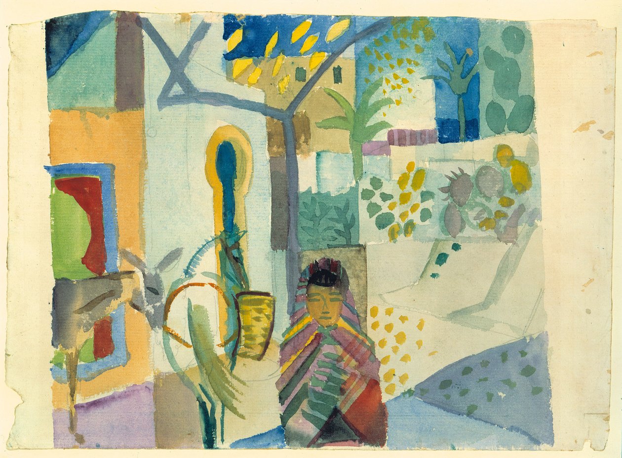 Ung flicka med häst och åsna, 1914. av August Macke