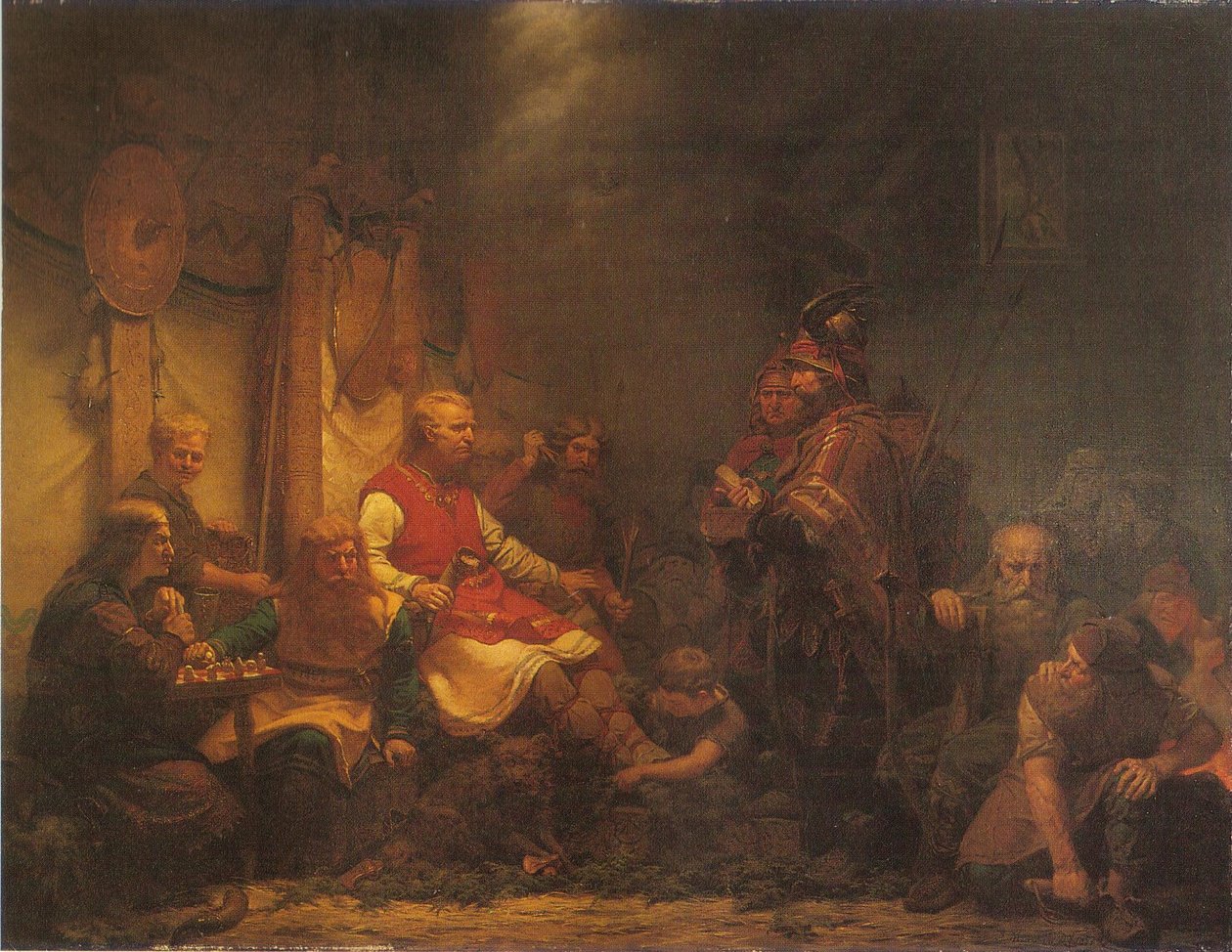 Kung Ellas budbärare inför Ragnar Lodbroks söner av August Malmström