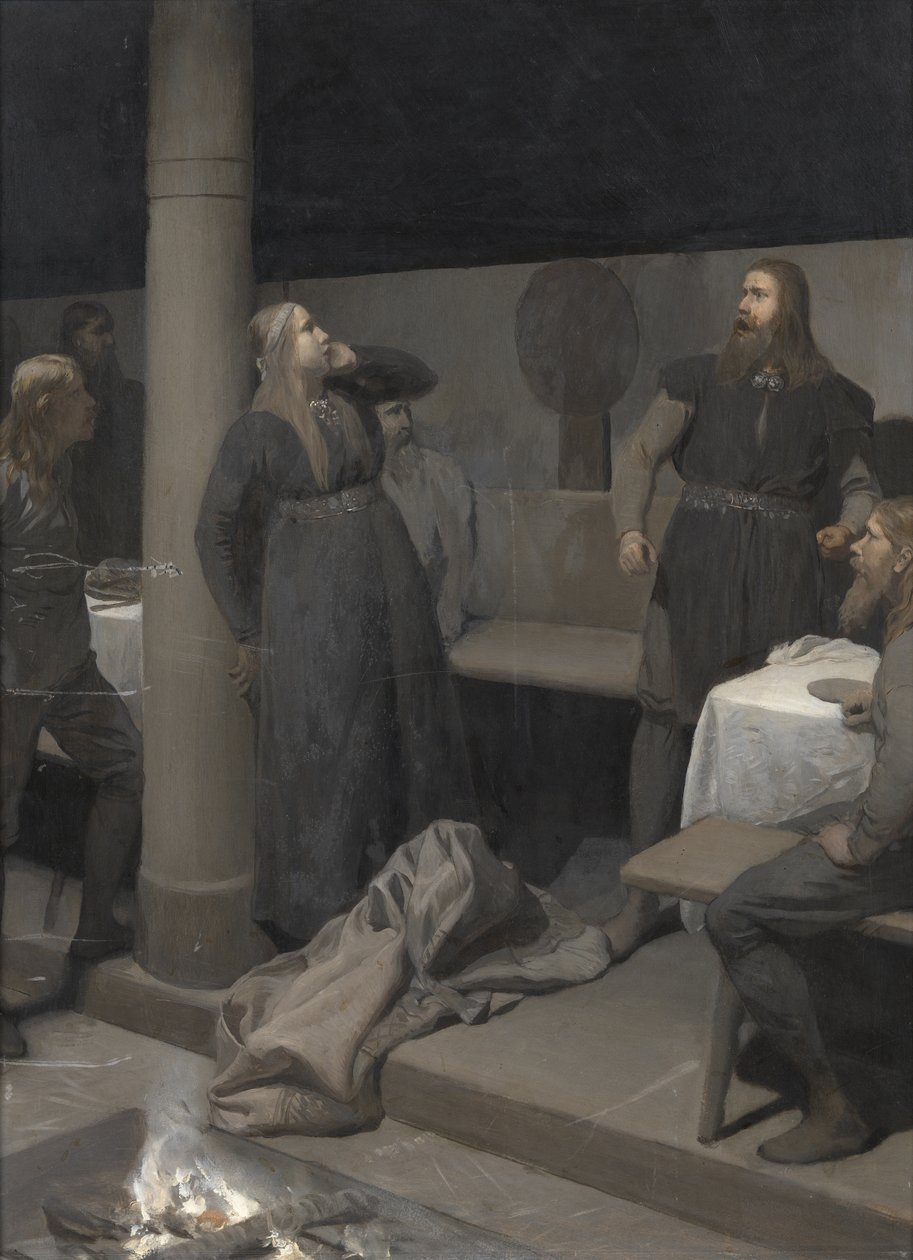 Berättelsen om den brända Njáll: Gunnar och Hallgerðr, ca. 1895. av August Malmström