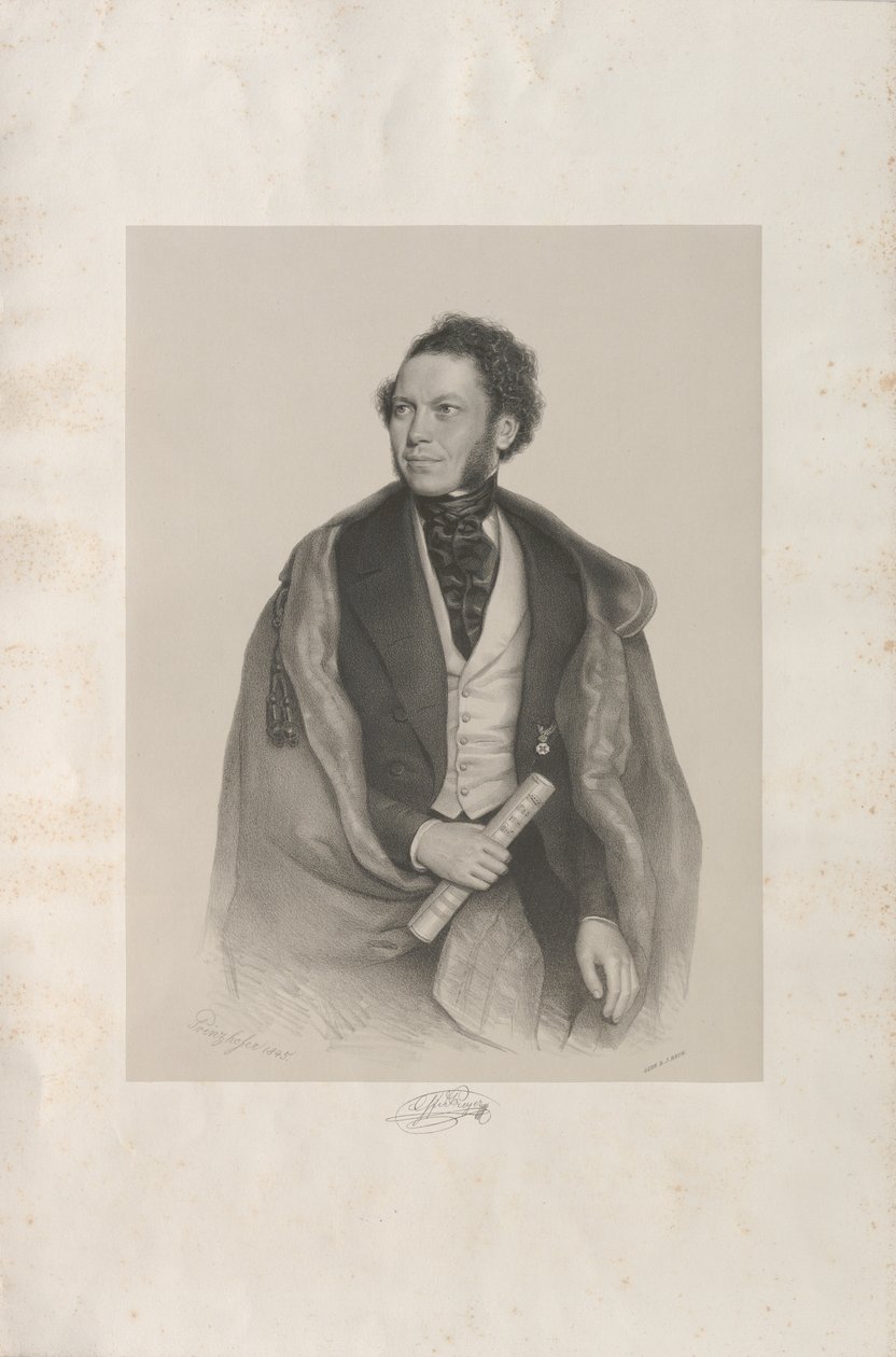 Porträtt av kompositören och dirigenten Gottfried von Preyer 1807-1901, 1845. av August Prinzhofer