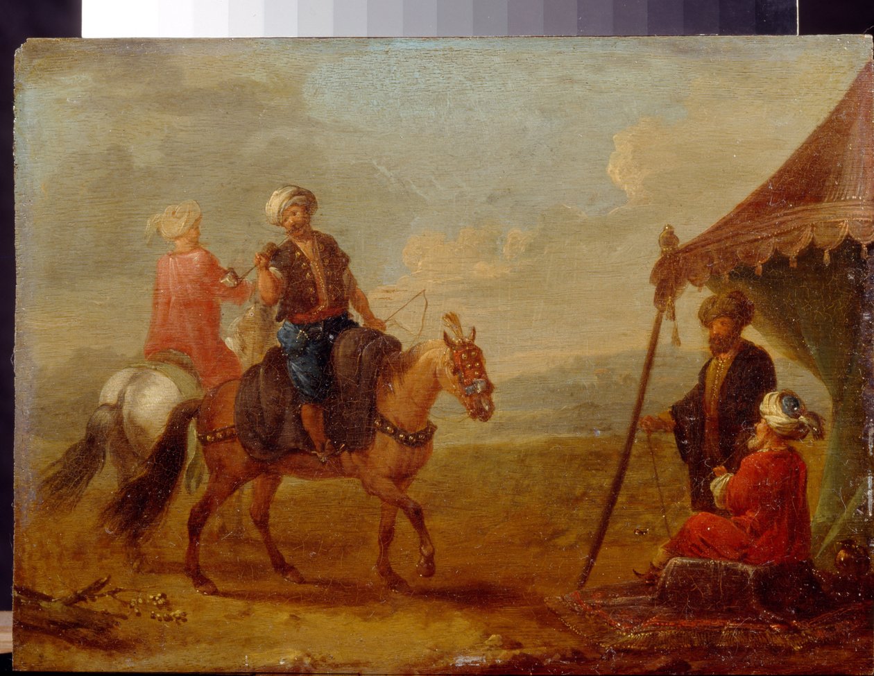 Turkish Riders - Målning av August Querfurt (1696-1761), olja på trä av August Querfurt