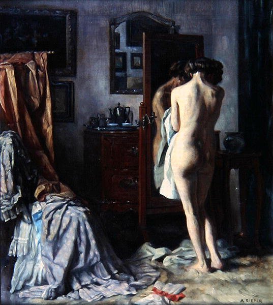 The Boudoir, ca 1910 (olja på duk) av August Rieper