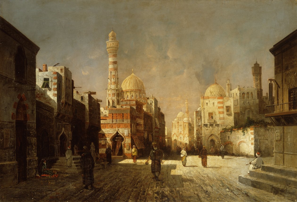 Scen från en arabisk gata (olja på duk) av August Siegen