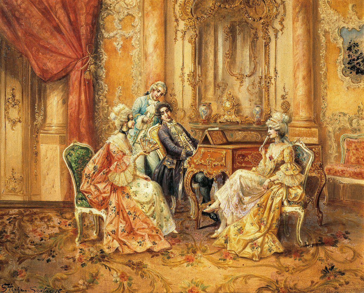 Vid piano, av Stephan Sedlacek (1868-1936), olja på duk av August Stephan Sedlacek
