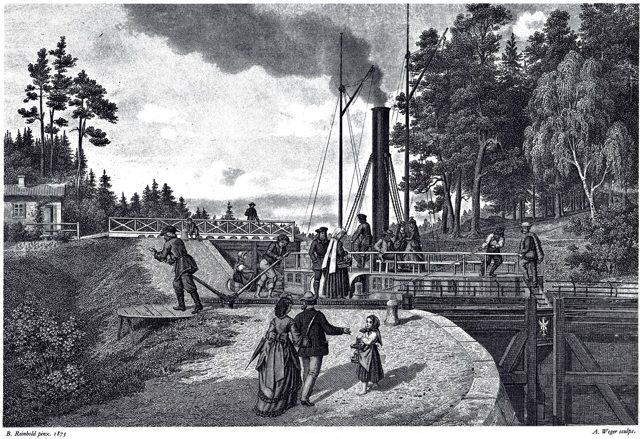 Utsikt över Juustila slussen i Finland, 1873 av August Weger