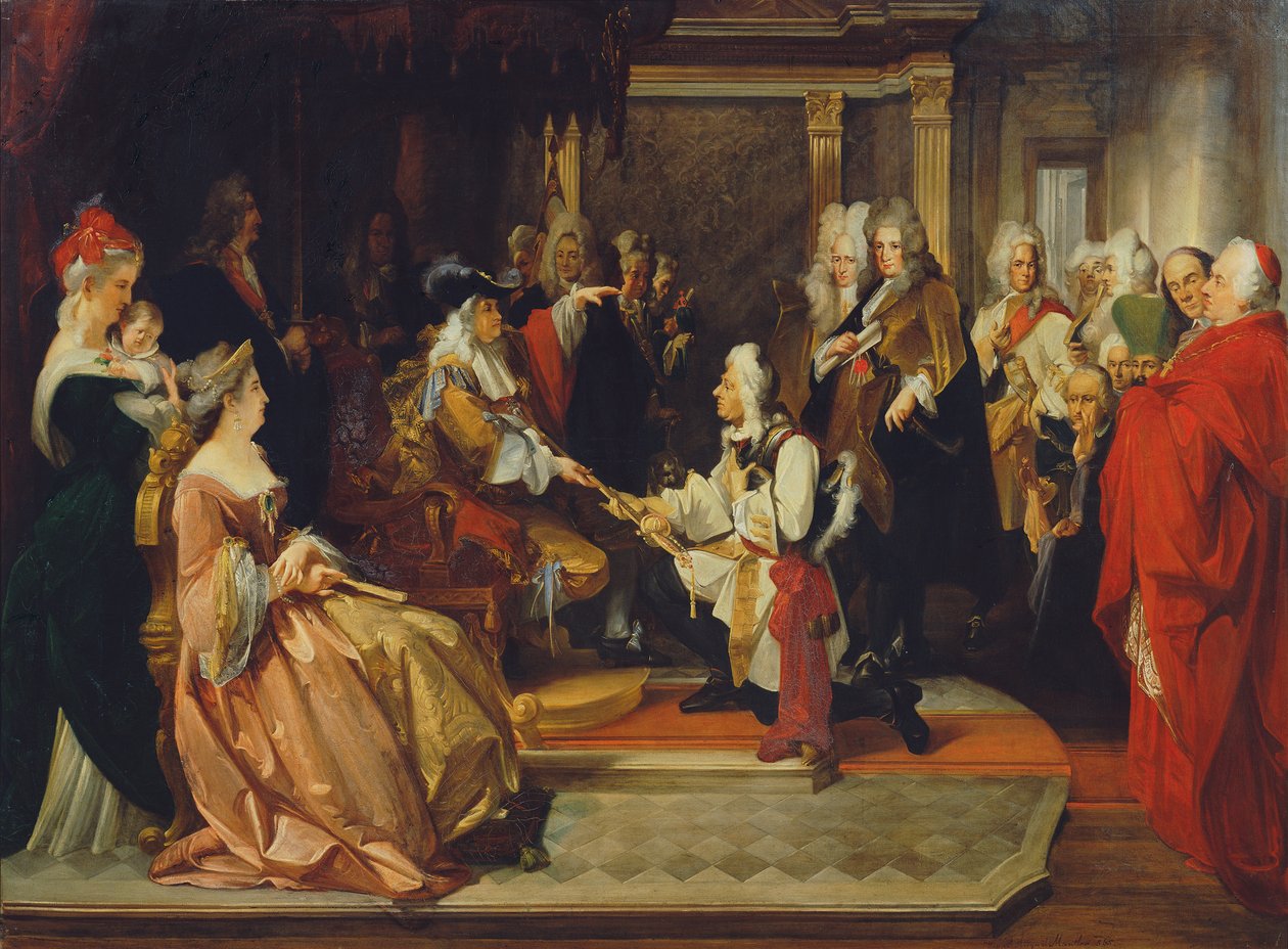 Kejsar Karl VI överlämnar hederssvärdet till prins Eugen efter slaget vid Belgrad, 1865 av August Wenzel Mantler