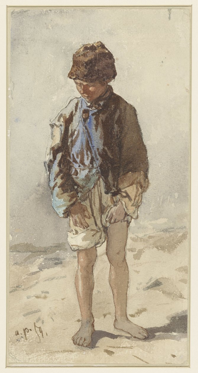 Ungersk pojke, stående och ansikte, barfota och bär en pälsmössa av August Xaver Carl von Pettenkofen