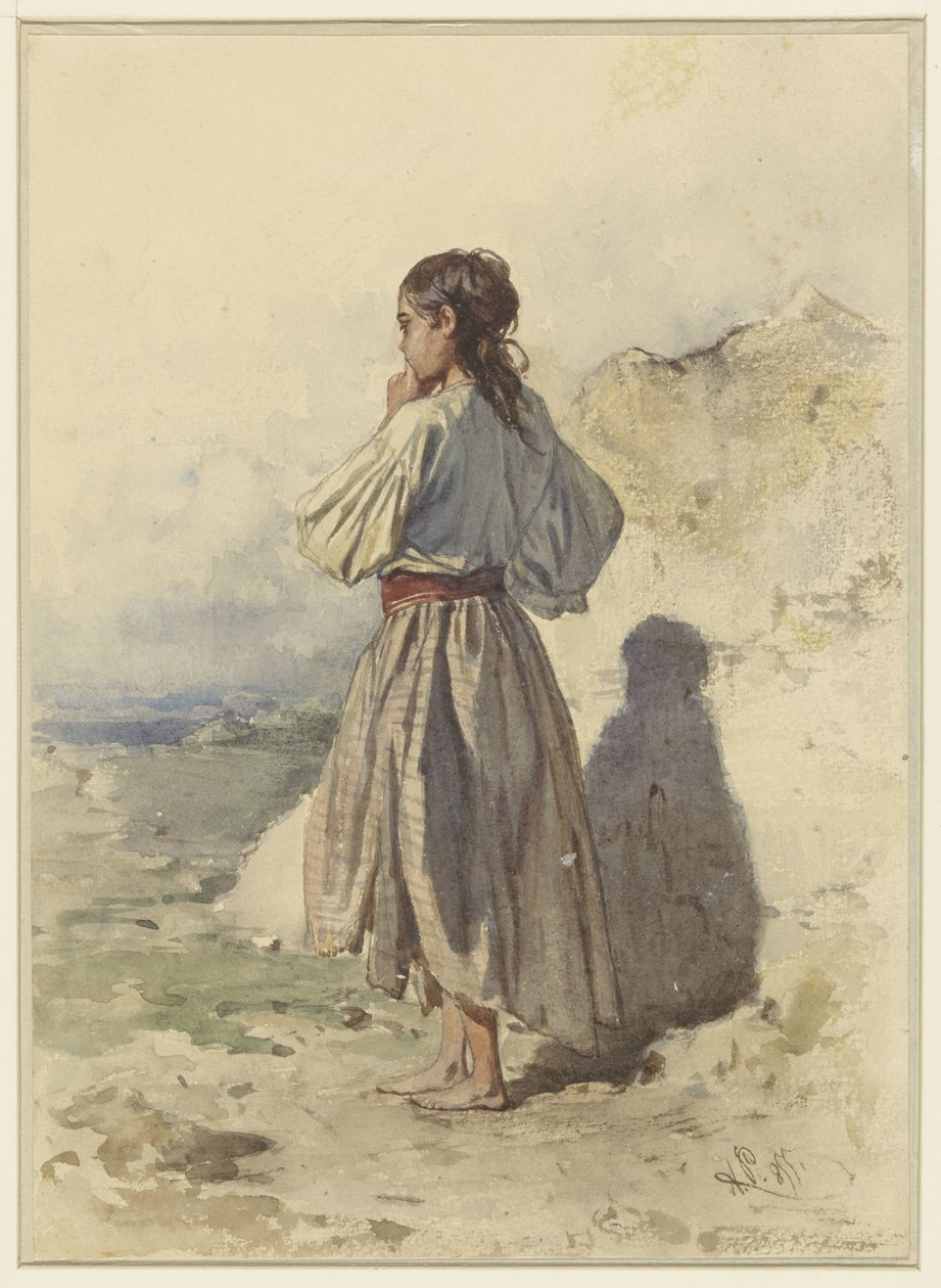 Ungersk kvinna, stående tre fjärdedelar till vänster, sedd bakifrån av August Xaver Carl von Pettenkofen