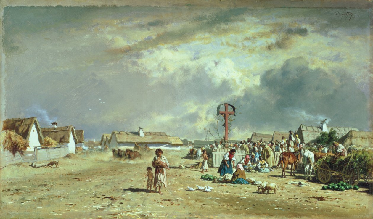 Marknaden i Szolnol, Ungern av August Xaver Karl von Pettenkofen