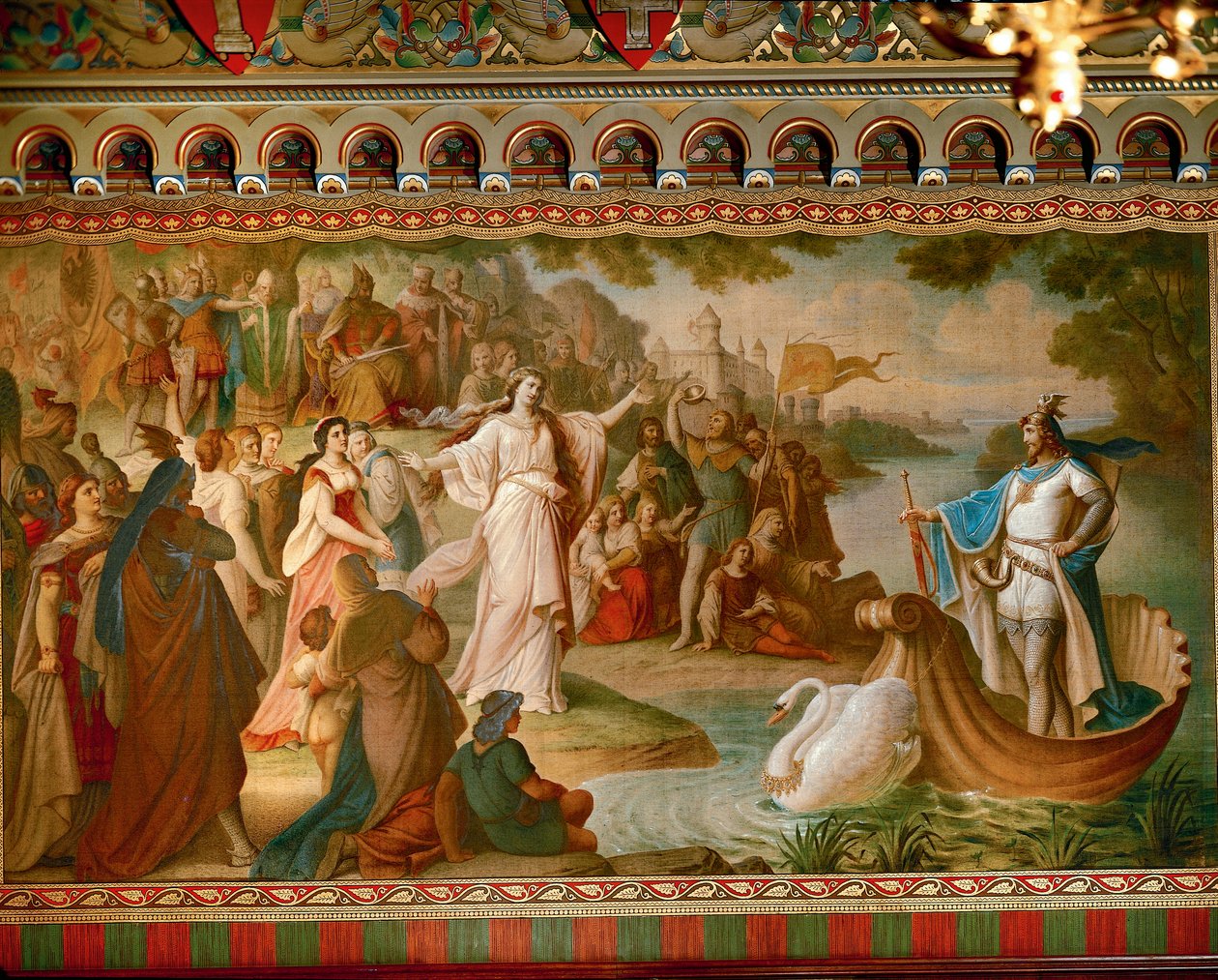 Ankomsten av Lohengrin till Antwerpen, från Lohengrin Saga, Salon, ca 1882-83 (olja på duk) (se även 419255) av August von Heckel