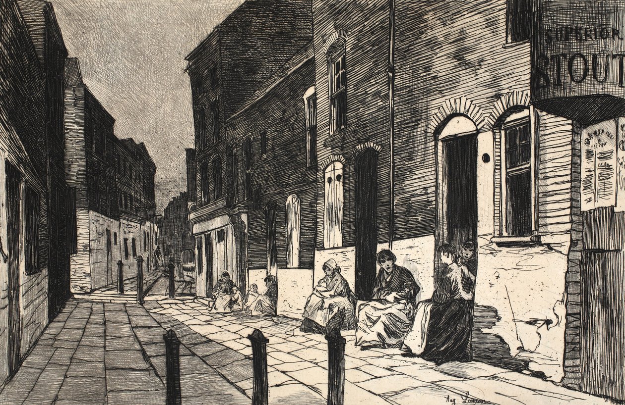 Illustration från "La Rue a Londres", utgiven av G. Charpentier et Cie, 1884. av Auguste Andre Lancon