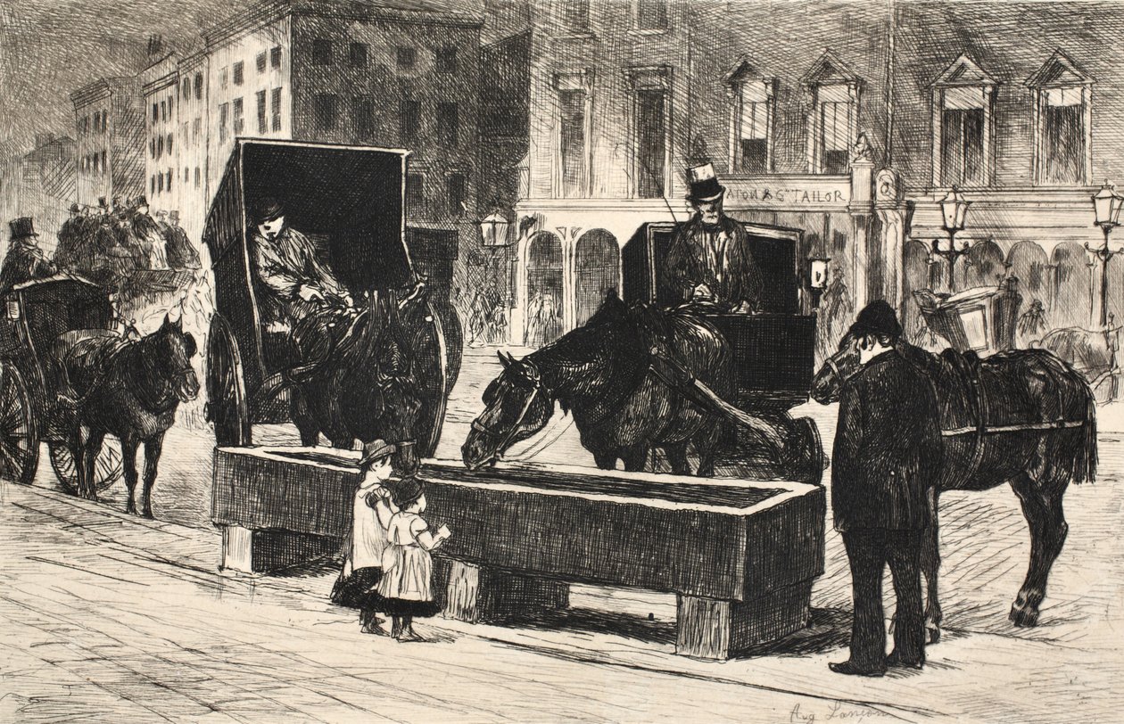 Illustration från "La Rue a Londres", utgiven av G. Charpentier et Cie, 1884. av Auguste Andre Lancon