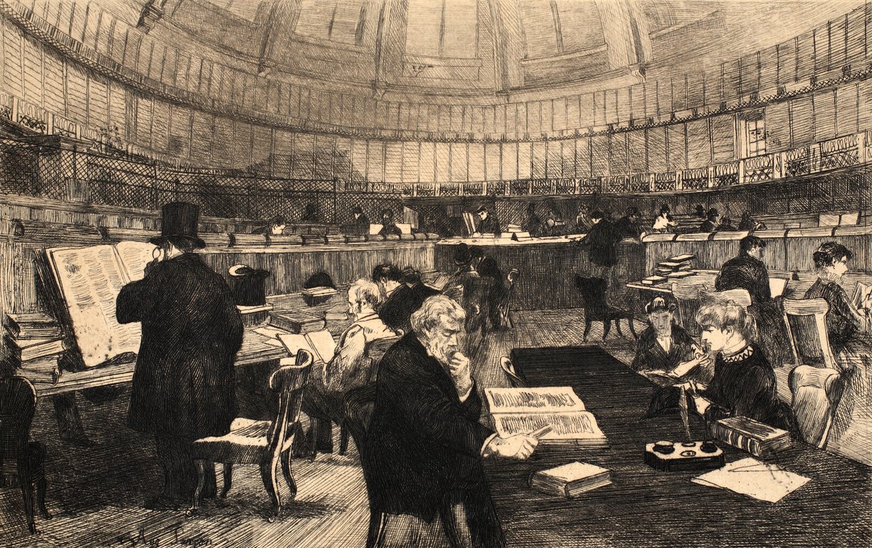 British Museum, illustration från "La Rue a Londres", pub. av G. Charpentier et Cie, 1884 av Auguste Andre Lancon