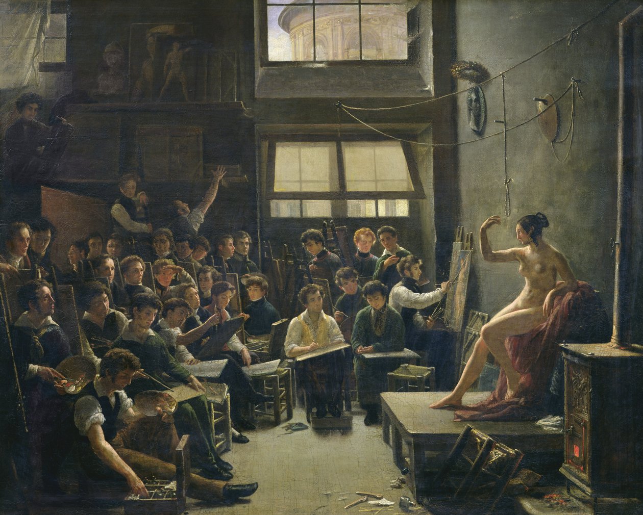 The Studio of Baron Antoine Jean Gros 1771-1835 olja på duk av Auguste Antoine Masse