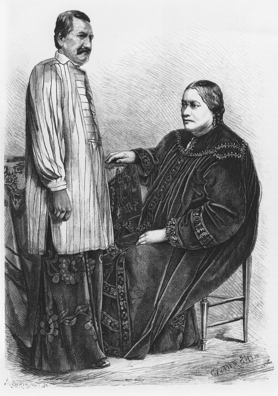 Drottning Pomare IV (1827-77) av Tahiti och hennes man, illustration från 