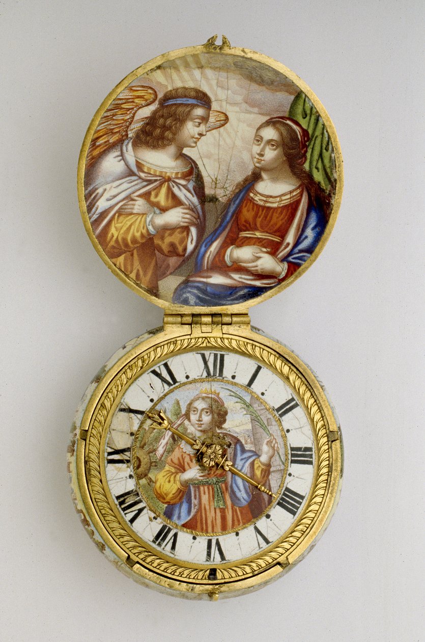 Vergeklocka med hölje av guld och emalj, ca 1650 (guld och emalj) av Auguste Bretonneau