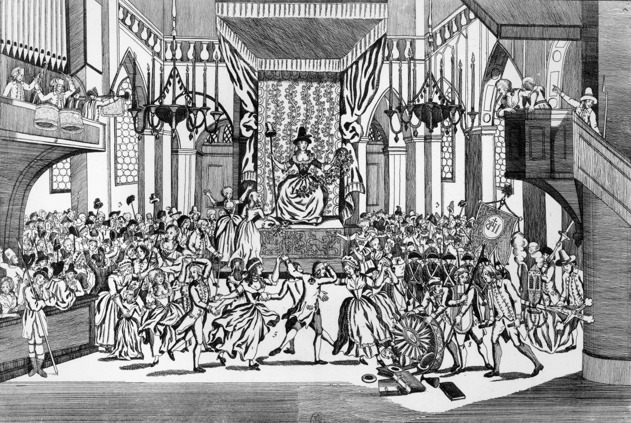 Firandet av förnuftets gudinna vid katedralen Notre-Dame i Paris, 10 november 1793 av Auguste Christian Fleischmann