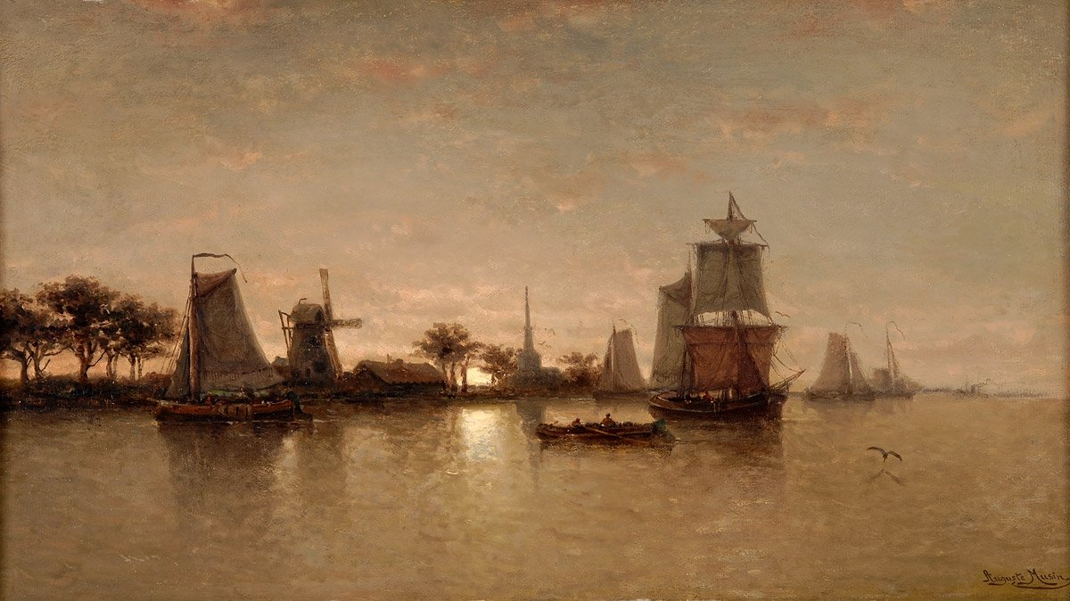  Flulandschaft bei MondscheinnNederlands: Rivierlandschap bij maanlichtn av Auguste Musin