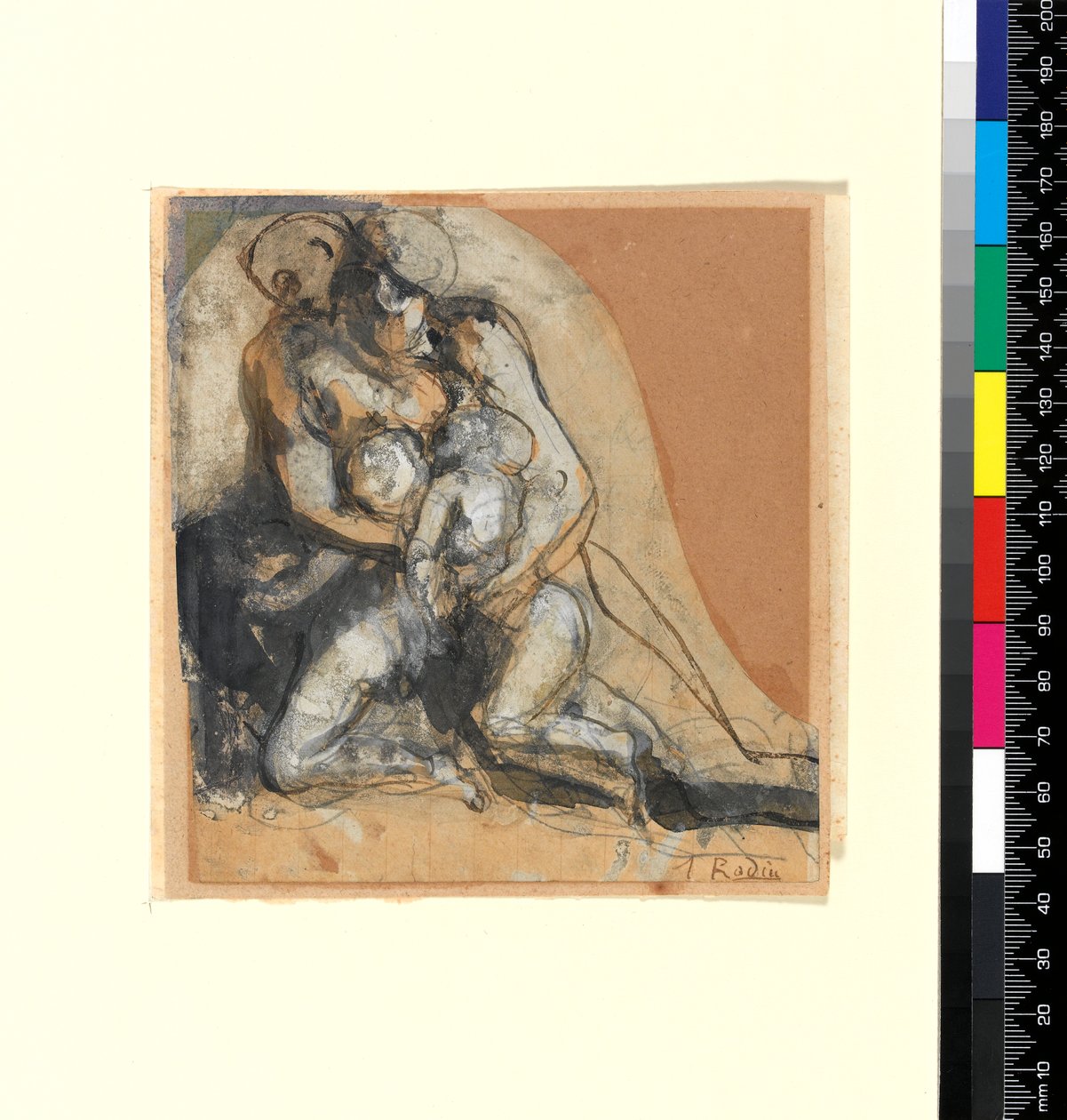 Välgörenhet (penna och bläck och kroppsfärg på buff papper) av Auguste Rodin