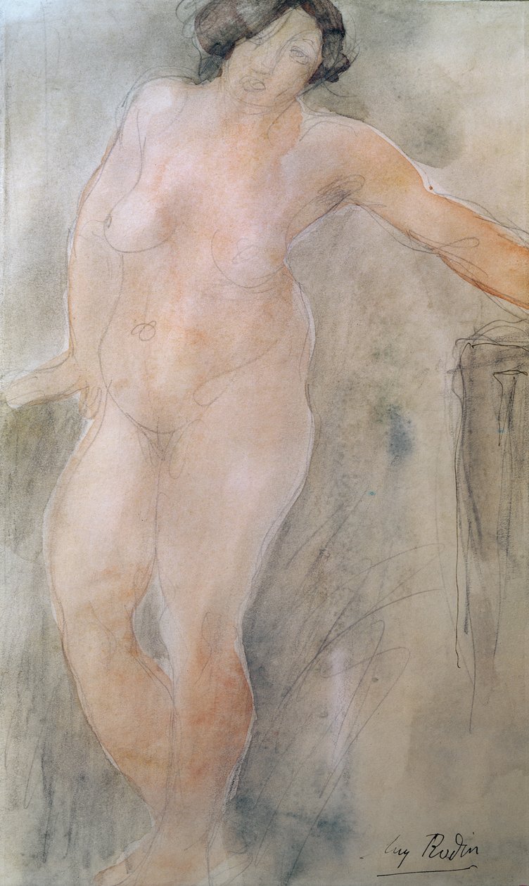 Studie av en kvinnlig naken (penna och wc på papper) av Auguste Rodin