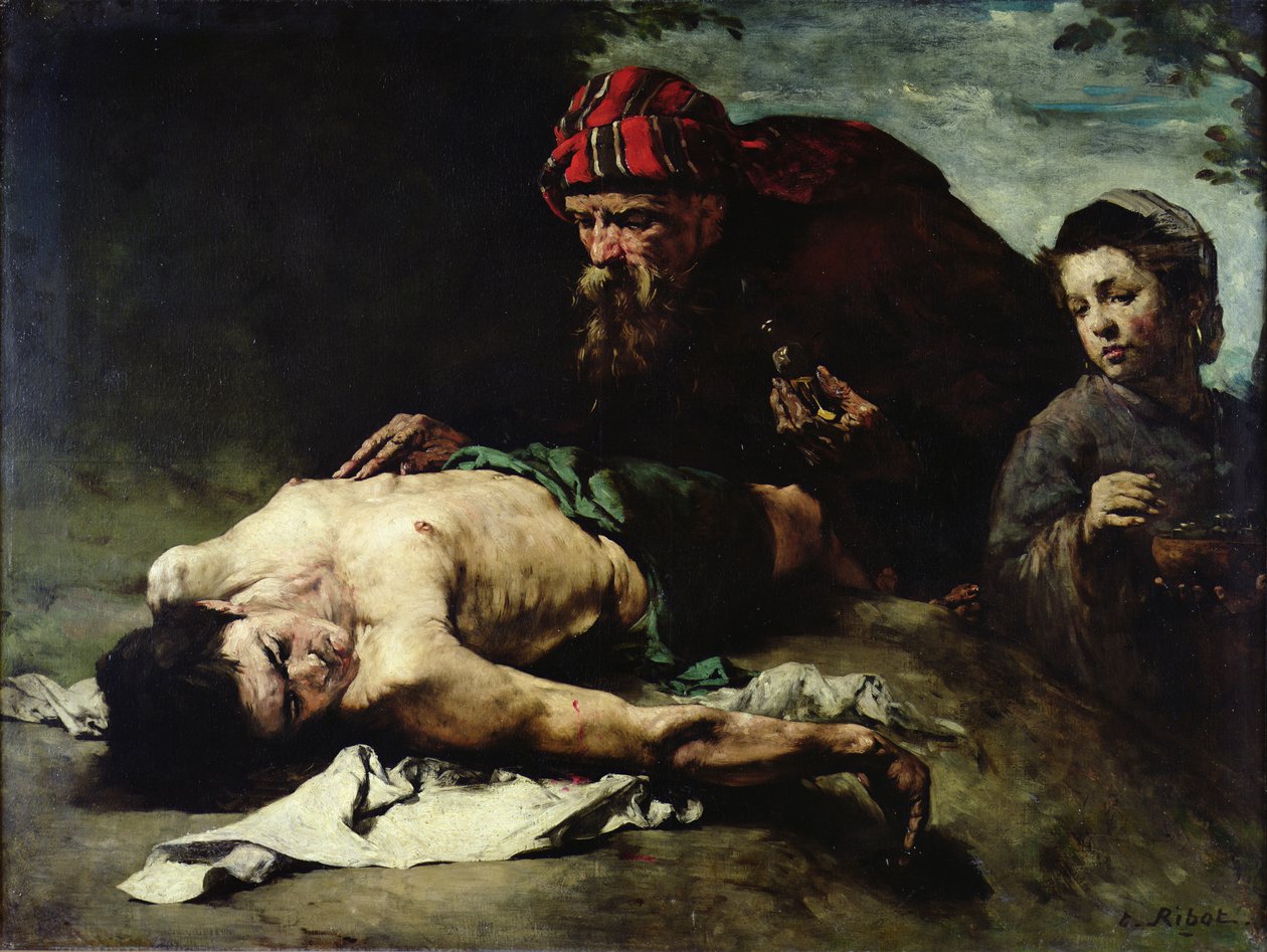 Den barmhärtige samariten, 1870-75 av Auguste Theodule Ribot